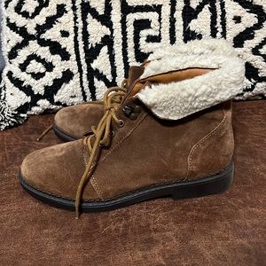 Topshop suede ankle hiking boot with fleece accent